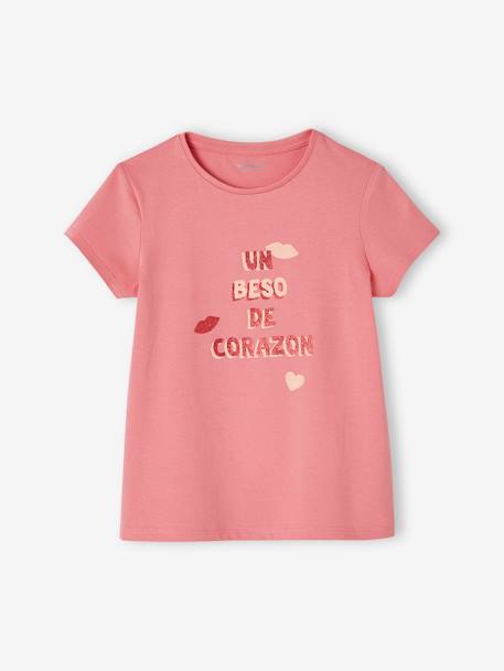 T-shirt com mensagem, para menina baunilha+coral+morango+vermelho 