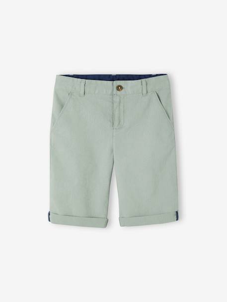 Bermudas para menino em algodão/linho. azul+AZUL ESCURO LISO COM MOTIVO+BEGE CLARO LISO COM MOTIVO+verde-salva 