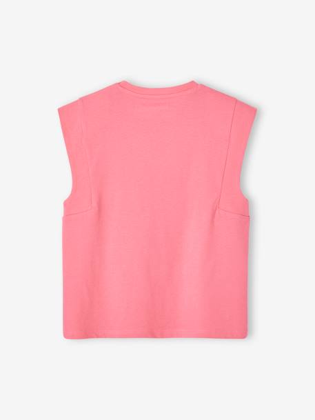 T-shirt com pássaro e sem mangas, para menina cru+rosa-bombom 