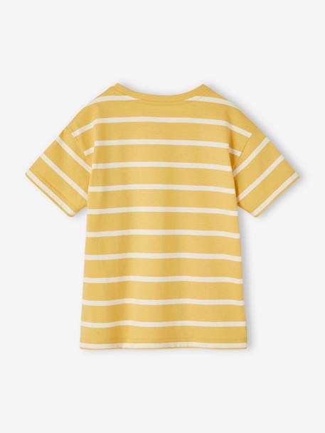 T-shirt às riscas personalizável, para menino ocre+verde-água 