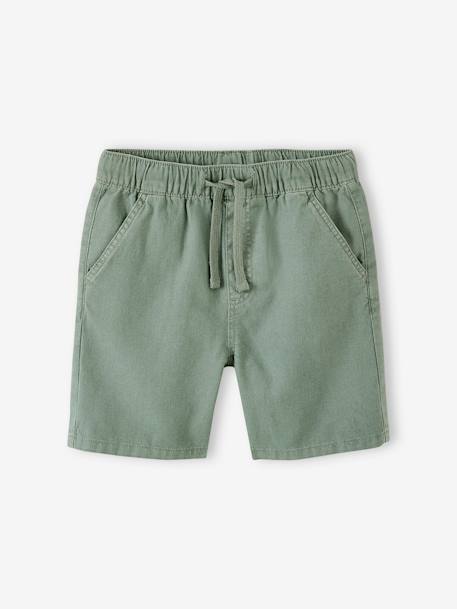 Bermudas algodão/linho, para menino riscas azuis+verde-água 