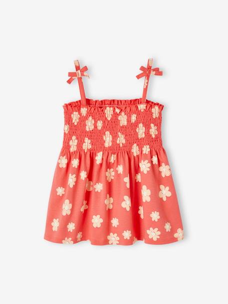 Top aos favos, estampado às flores, para menina rosa-pálido+verde+vermelho 