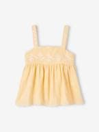 Blusa bordada, em gaze de algodão, para menina amarelo-pastel 