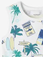 Camisola de cavas, motivos alusivos ao surf, para menino branco estampado 