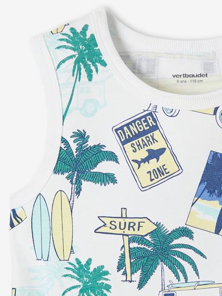 Camisola de cavas, motivos alusivos ao surf, para menino branco estampado 