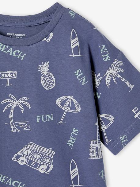 T-shirt com motivos de férias gráficos, para menino azul-ardósia+branco estampado 