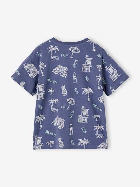 T-shirt com motivos de férias gráficos, para menino azul-ardósia 