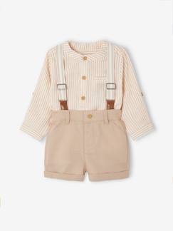 Bebé 0-36 meses-Conjunto de cerimónia: camisa + calções + suspensórios, para bebé