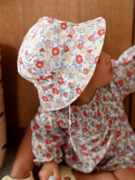 Chapéu estampado modelo capeline, para bebé menina cru 