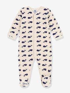 Pijama baleias marinho, para bebé, em veludo, da Petit Bateau