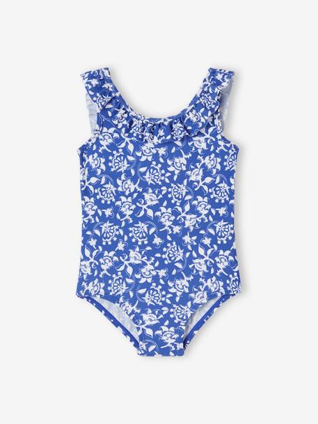 Fato de banho florido, para bebé, coleção Team famille azul estampado 