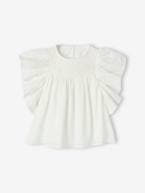 Blusa bordada com folhos, para menina cru 