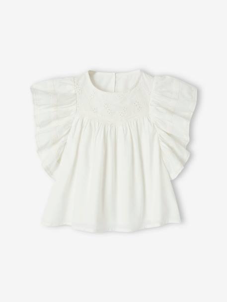 Blusa bordada com folhos, para menina cru 