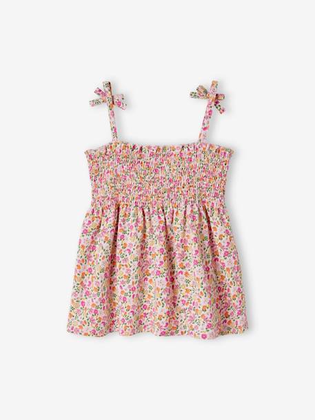 Top aos favos, estampado às flores, para menina rosa-pálido+verde+vermelho 