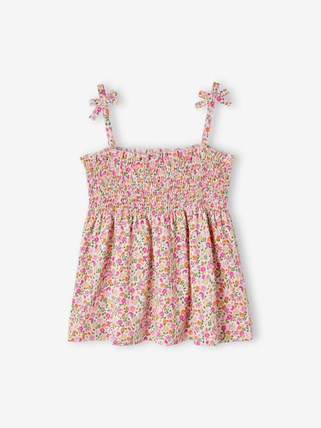 Top aos favos, estampado às flores, para menina rosa-pálido+verde+vermelho 