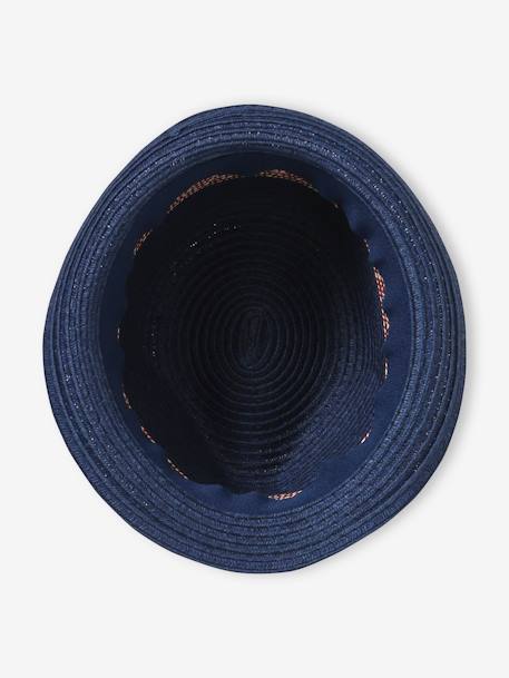 Chapéu estilo panamá aspeto palha, para menino azul+marinho 