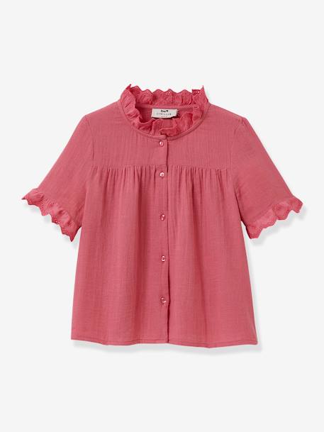 Camisa da CYRILLUS, em gaze de algodão bio, para menina cru+rosa 