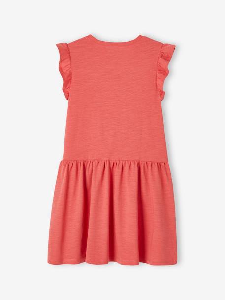 Vestido com folho nas mangas, para menina malva+verde-água+vermelho 