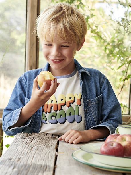 T-shirt 'Happy & cool', para menino bege-areia 