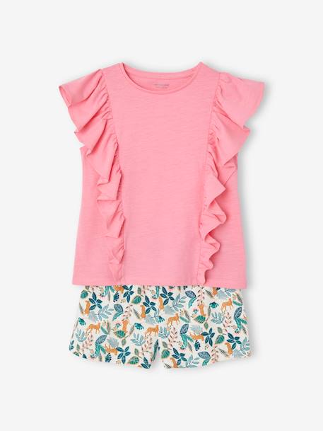 Conjunto t-shirt e calções, para menina rosa+rosa-pálido+verde-água 