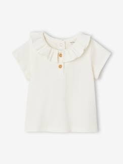 Bebé 0-36 meses-T-shirts-T-shirt em canelado, com folho na gola, para bebé