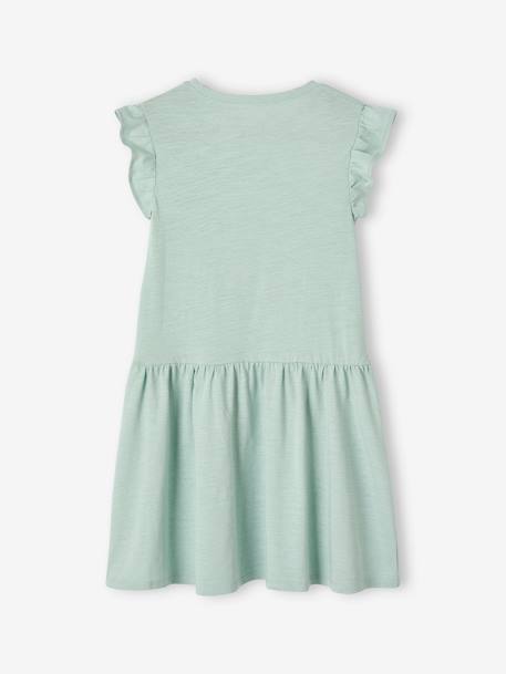 Vestido com folho nas mangas, para menina malva+verde-água+vermelho 