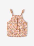 Blusa 'cropped', estampada às flores, alças com folhos, para menina alperce-rosado 