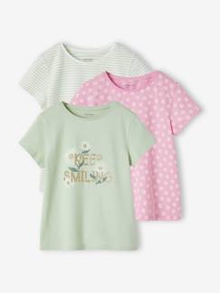 Menina 2-14 anos-T-shirts-T-shirts-Lote de 3 t-shirts sortidas com detalhes irisados, para menina