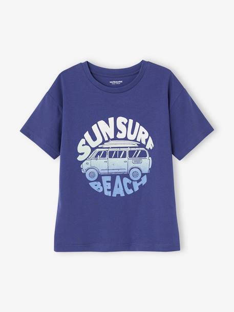 T-shirt com motivo alusivo às férias, para menino azul-tinta+tangerina 