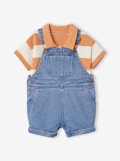 Denim-Bebé 0-36 meses-Conjunto jardineiras de ganga e polo às riscas, para bebé