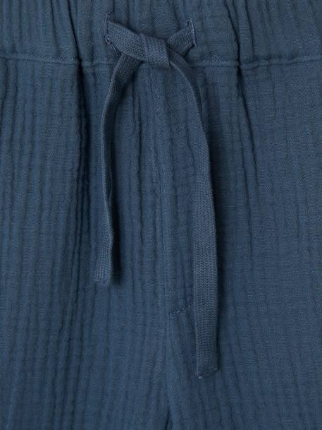 Conjunto t-shirt e calções, em gaze de algodão, para menino azul-noite 