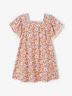 Vestido às flores, mangas borboleta, para menina alperce-rosado 