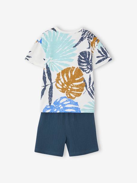 Conjunto t-shirt e calções, em gaze de algodão, para menino azul-noite 