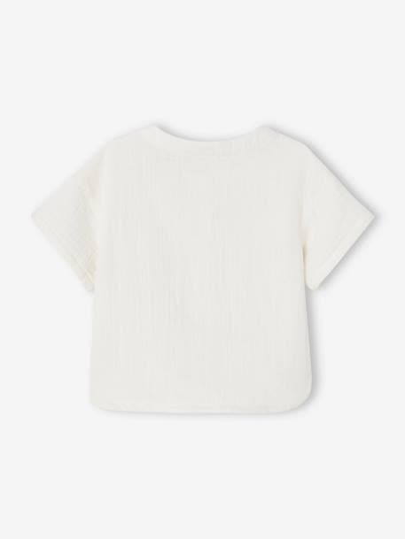 Camisa em gaze de algodão, mangas curtas, para bebé cru 