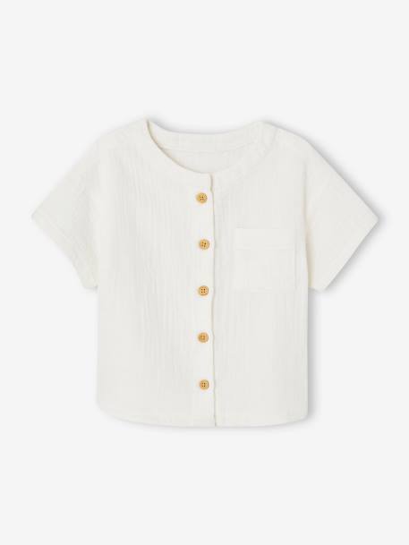 Camisa em gaze de algodão, mangas curtas, para bebé cru 