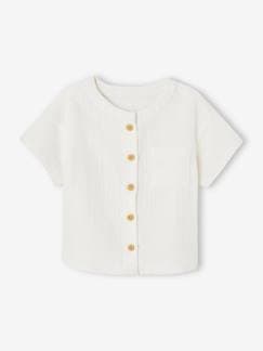 Bebé 0-36 meses-Blusas, camisas-Camisa em gaze de algodão, mangas curtas, para bebé