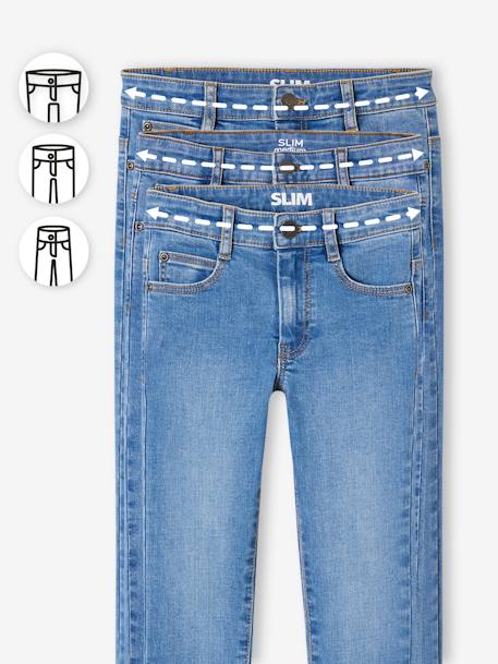 Jeans slim morfológicos 'waterless', medida das ancas ESTREITA, para menino AZUL ESCURO DESBOTADO+AZUL ESCURO LISO+CINZENTO ESCURO LISO COM MOTIV+double stone 