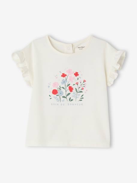 T-shirt com flores em relevo, para bebé cru 