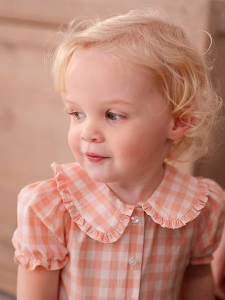 Blusa em vichy de mangas curtas, para bebé quadrados rosa 