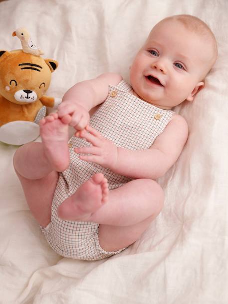 Macacão curto, para bebé recém-nascido amarelo-pálido+AZUL ESCURO AS RISCAS+cru+Verde medio liso 