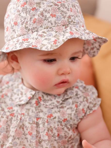 Conjunto vestido e chapéu, para recém-nascido cru 