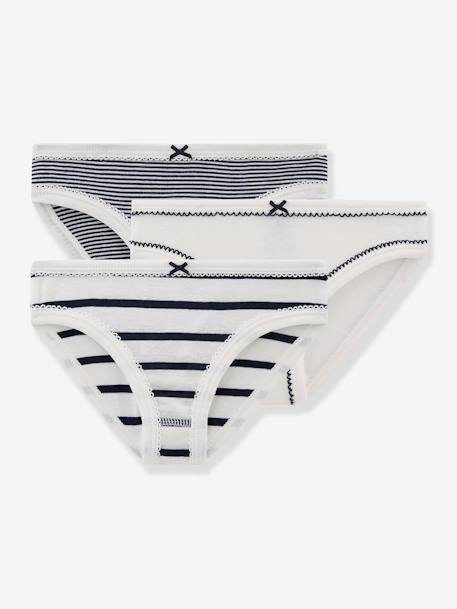 Lote de 3 cuecas às riscas, para criança, da PETIT BATEAU branco 