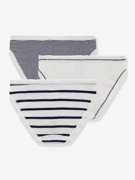 Lote de 3 cuecas às riscas, para criança, da PETIT BATEAU branco 