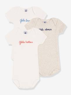 Bebé 0-36 meses-Lote de 3 bodies com mensagem, em algodão, mangas curtas, da PETIT BATEAU