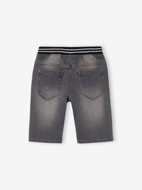 Bermudas fáceis de vestir, em moletão efeito ganga, para menino double stone+ganga cinzenta+stone 