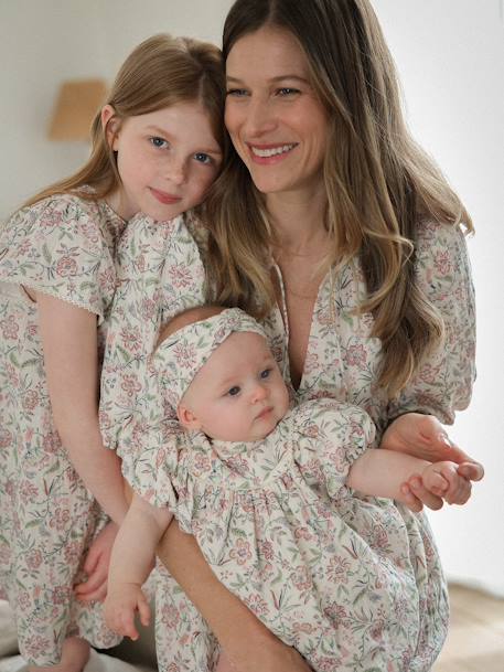 Vestido estampado, coleção cápsula Dia da Mãe, para menina baunilha 