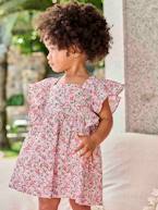 Vestido com folhos, para bebé estampado rosa+quadrados rosa 