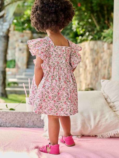 Vestido com folhos, para bebé estampado rosa+quadrados rosa 