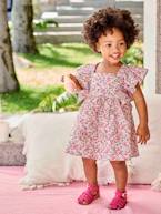 Vestido com folhos, para bebé estampado rosa+quadrados rosa 