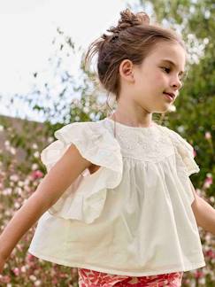 Menina 2-14 anos-Blusa bordada com folhos, para menina